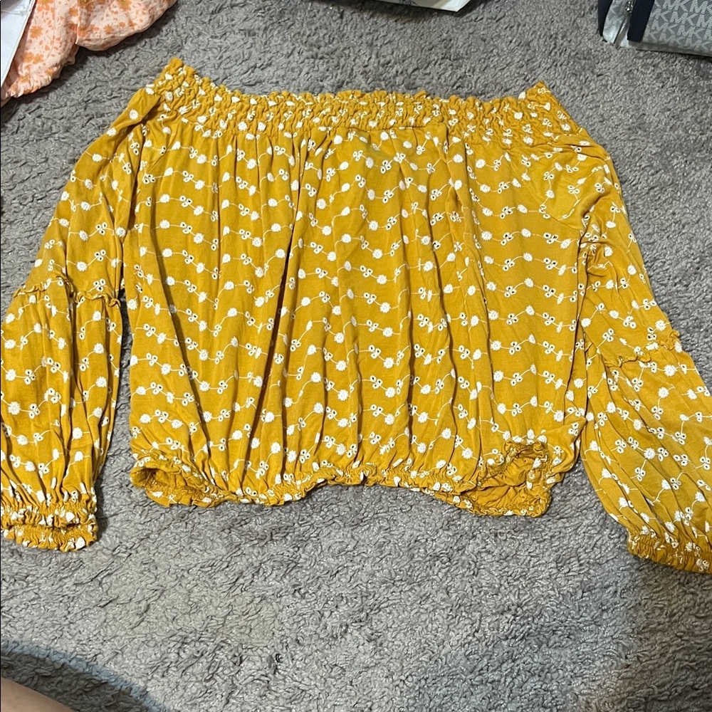 Golden Floral Off-Shoulder Blouse